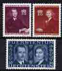 Liechtenstein 1943 Marriage of Prince Joseph II & Georgina von Wildczek perf set of 3 unmounted mint, SG 214-15, stamps on royalty