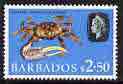 Barbados 1965 Fiddler Crab $2.50 (wmk block CA) unmounted mint, SG 335*, stamps on , stamps on  stamps on marine life, stamps on  stamps on crabs