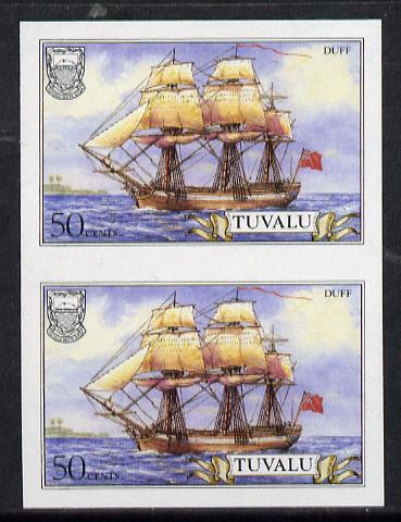 Tuvalu 1986 Ships #3 Full-rigged Duff 50c imperf pair (as SG 379), stamps on ships