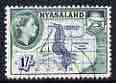 Nyasaland 1953-54 Map 1s (from def set) fine cds used, SG 182, stamps on maps
