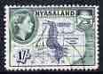 Nyasaland 1953-54 Map 1s (from def set) fine cds used, SG 182, stamps on , stamps on  stamps on maps