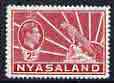 Nyasaland 1938-44 KG6 Leopard 2d carmine unmounted mint, SG 133a*, stamps on animals, stamps on cats, stamps on leopards, stamps on  kg6 , stamps on 
