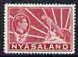 Nyasaland 1938-44 KG6 Leopard 2d carmine unmounted mint, SG 133a*, stamps on , stamps on  stamps on animals, stamps on  stamps on cats, stamps on  stamps on leopards, stamps on  stamps on  kg6 , stamps on  stamps on 