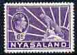 Nyasaland 1938-44 KG6 Leopard 6d violet unmounted mint, SG 136*, stamps on , stamps on  stamps on animals, stamps on  stamps on cats, stamps on  stamps on leopards, stamps on  stamps on  kg6 , stamps on  stamps on 