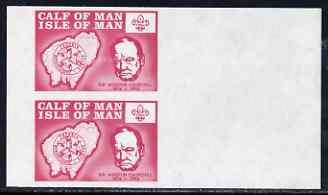 Calf of Man 1973 Churchill & Map (with Scout Logo) set of 2 in se-tenant block of 4 with rouletting & blue colour omitted, unmounted mint (as Rosen CA249-50) complete sheetlet containing 7 pairs available at A3145, stamps on , stamps on  stamps on churchill, stamps on  stamps on maps, stamps on  stamps on scouts