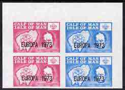 Calf of Man 1973 Europa opt'd on Churchill & Map (with Scout Logo) set of 2 in se-tenant block of 4 with rouletting omitted, unmounted mint (as Rosen CA293-94) complete sheetlet containing 7 pairs available at A375, stamps on , stamps on  stamps on churchill, stamps on  stamps on maps, stamps on  stamps on scouts, stamps on  stamps on europa