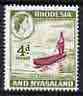 Rhodesia & Nyasaland 1959-62 Lake Bangweulu 4d (from def set) unmounted mint SG 23, stamps on , stamps on  stamps on lakes, stamps on  stamps on canoes