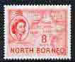 North Borneo 1954-59 Map 8c from def set unmounted mint, SG 377*, stamps on maps