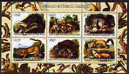 Congo 2005 Audubon Animals of North America perf sheetlet containing 6 values unmounted mint, stamps on , stamps on  stamps on animals, stamps on  stamps on bears, stamps on  stamps on cats, stamps on  stamps on audubon