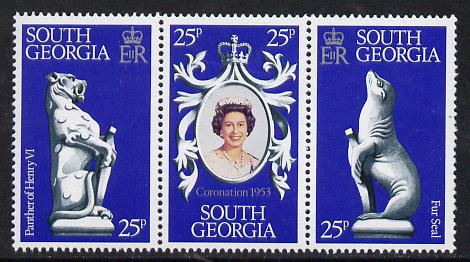 Falkland Islands Dependencies - South Georgia 1978 Coronation 25th Anniversary strip of 3 (QEII, Seal & Panther) unmounted mint, SG 67-69