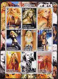 Tadjikistan 2002 Shakira perf sheetlet containing 9 values fine cto used, stamps on entertainments, stamps on music, stamps on women