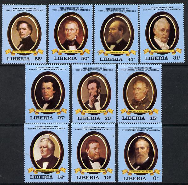 Liberia 1981 USA Presidents - 2nd series unmounted mint set of 10, SG 1494-1503, stamps on , stamps on  stamps on americana, stamps on  stamps on usa-presidents, stamps on lincoln