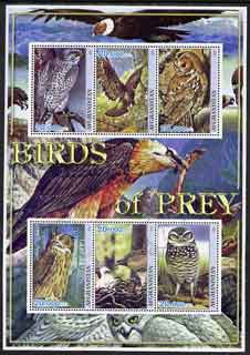 Afghanistan 2001 Birds of Prey #2 perf sheetlet containing 6 x 10a values fine cto used, stamps on , stamps on  stamps on birds, stamps on  stamps on birds of prey, stamps on  stamps on owls