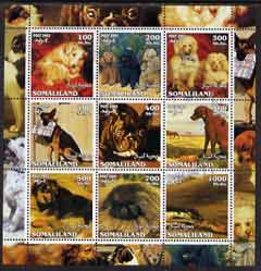 Somaliland 2002 Dogs perf sheetlet containing 9 values fine cto used, stamps on , stamps on  stamps on dogs