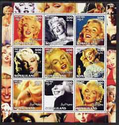 Somaliland 2002 Marilyn Monroe #1 perf sheetlet containing 9 values fine cto used, stamps on , stamps on  stamps on films, stamps on  stamps on entertainments, stamps on  stamps on cinema, stamps on  stamps on marilyn monroe