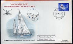 South Africa 1974 British Army Round the World Yacht race cover carried on board 'British Soldier' during stage 1 (Portsmouth to Cape Town) bearing S Africa 2c Pouring Gold stamp with Cape Town cds cancel, stamps on militaria    yacht    minerals    sailing
