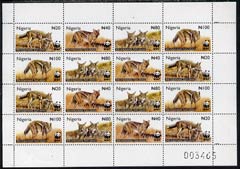 Nigeria 2003 WWF - Side-Striped Jackal perf sheetlet of 16 containing 4 se-tenant blocks of 4 unmounted mint, stamps on , stamps on  stamps on wwf, stamps on  stamps on jackals, stamps on  stamps on dogs, stamps on  stamps on  wwf , stamps on  stamps on 