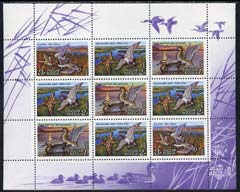 Russia 1992 Ducks (4th Issue) perf sheetlet containing 9 values (3 set of 3) as SG 6368-70, Mi 254-56 unmounted mint, stamps on , stamps on  stamps on birds, stamps on  stamps on ducks