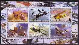 Congo 2005 Aircraft (Bi-planes) perf sheetlet containing 6 values unmounted mint, stamps on , stamps on  stamps on aviation