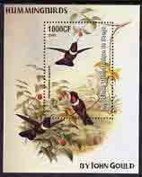 Congo 2005 Humming Birds by John Gould perf m/sheet unmounted mint, stamps on birds, stamps on hummingbirds, stamps on arts
