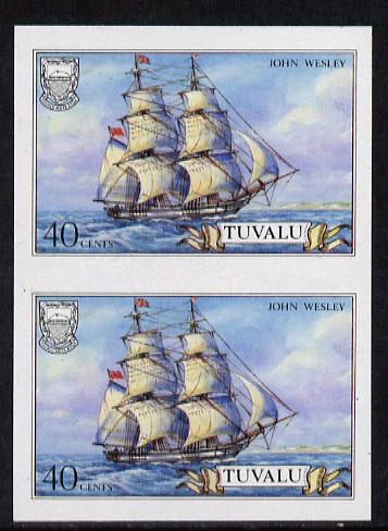 Tuvalu 1986 Ships #3 Brig John Wesley 40c imperf pair (as SG 378), stamps on , stamps on  stamps on ships