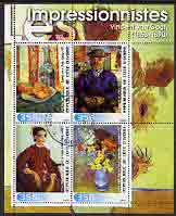 Ivory Coast 2003 Art of the Impressionists - Paintings by Van Gogh perf sheetlet containing 4 values  fine cto used, stamps on , stamps on  stamps on arts, stamps on  stamps on van gogh