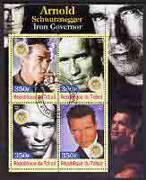 Chad 2003 Arnold Schwarznegger - Iron Governor perf sheetlet containing 4 values fine cto used, stamps on , stamps on  stamps on personalities, stamps on  stamps on entertainments, stamps on  stamps on films, stamps on  stamps on cinema, stamps on  stamps on constitutioins