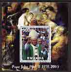 Rwanda 2003 Pope John Paul II perf m/sheet (in green robes waving) fine cto used, stamps on , stamps on  stamps on personalities, stamps on  stamps on religion, stamps on  stamps on pope, stamps on  stamps on 