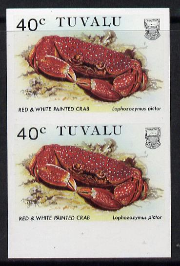 Tuvalu 1986 Crabs 40c (Red & White Painted Crab) imperf pair unmounted mint, as SG 373, stamps on crabs, stamps on marine-life