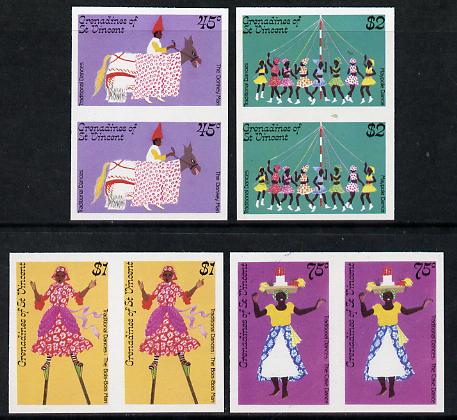 St Vincent - Grenadines 1985 Traditional Dances set of 4 each in unmounted mint IMPERF pair (SG 427-30var), stamps on dancing