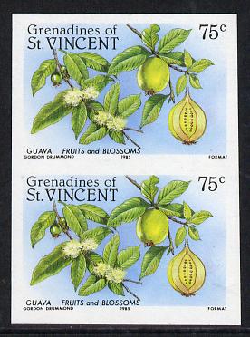 St Vincent - Grenadines 1985 Fruits & Blossoms 75c (Guava) imperf pair unmounted mint (as SG 399), stamps on flowers  fruit