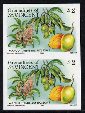 St Vincent - Grenadines 1985 Fruits & Blossoms $2 (Mango) imperf pair unmounted mint (as SG 401), stamps on flowers         fruit    mango