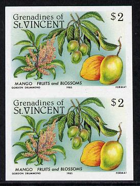 St Vincent - Grenadines 1985 Fruits & Blossoms $2 (Mango) imperf pair unmounted mint (as SG 401), stamps on , stamps on  stamps on flowers         fruit    mango