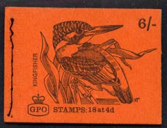 Great Britain 1968-70 Birds - Kingfisher (red cover June 1968) 6s booklet complete and fine, SG QP38, stamps on , stamps on  stamps on birds, stamps on  stamps on kingfisher