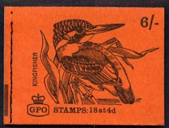 Great Britain 1968-70 Birds - Kingfisher (red cover July 1968) 6s booklet complete and fine, SG QP39, stamps on birds, stamps on kingfisher