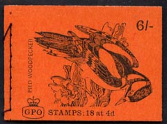 Great Britain 1968-70 Birds - Pied Woodpecker (red cover Oct 1968) 6s booklet complete and fine, SG QP42, stamps on , stamps on  stamps on birds, stamps on  stamps on woodpeckers, stamps on  stamps on disasters