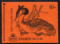 Great Britain 1968-70 Birds - Great Crested Grebe (red cover Dec 1968) 6s booklet complete and fine, SG QP44, stamps on , stamps on  stamps on birds, stamps on  stamps on grebes, stamps on  stamps on disasters