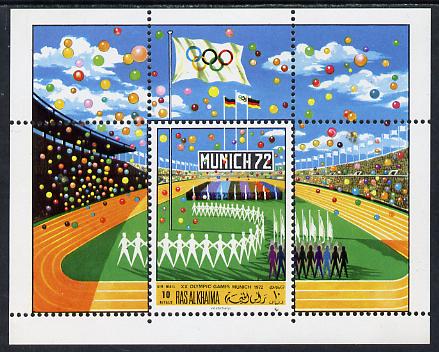 Ras Al Khaima 1970 Munich Olympics m/sheet unmounted mint, Mi BL 86A, stamps on , stamps on  stamps on sport   flags     civil engineering    olympics