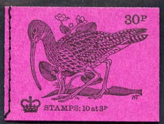 Great Britain 1971-73 Birds #1 - Curlew (purple cover Feb 1971) 30p booklet complete and fine, SG DQ56, stamps on birds, stamps on curlews