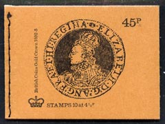 Great Britain 1973-74 British Coins #3 - Elizabeth Gold Crown 45p booklet (Sept 1974) complete and fine, SG DS1, stamps on , stamps on  stamps on coins