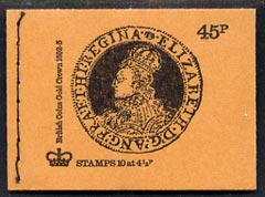 Great Britain 1973-74 British Coins #3 - Elizabeth Gold Crown 45p booklet (Dec 1974) complete and fine, SG DS2, stamps on coins