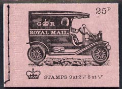 Great Britain 1971-73 Veteran Transport #4 - Mail Van 25p booklet (Feb 1972) complete and fine, SG DH44, stamps on transport, stamps on postal, stamps on trucks