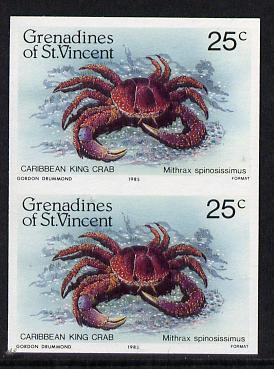 St Vincent - Grenadines 1985 Shell Fish 25c (King Crab) imperf pair unmounted mint, SG 360var, stamps on crabs   marine-life
