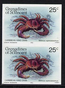 St Vincent - Grenadines 1985 Shell Fish 25c (King Crab) imperf pair unmounted mint, SG 360var, stamps on , stamps on  stamps on crabs   marine-life