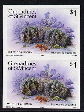 St Vincent - Grenadines 1985 Shell Fish $1 (Sea Urchin) imperf pair unmounted mint, SG 362var, stamps on , stamps on  stamps on marine-life