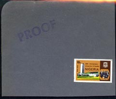 Nigeria 1973 Ibadan University imperf stamp-sized machine proof of 18k value mounted on small grey card marked 'Proof' as submitted for approval, similar to issued stamp, as SG 319, stamps on , stamps on  stamps on education, stamps on  stamps on universities