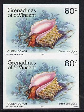 St Vincent - Grenadines 1985 Shell Fish 60c (Queen Conch) imperf pair unmounted mint, SG 361var, stamps on marine-life     shells