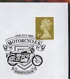 Postmark - Great Britain 2005 cover celebrating Mororcycles with illustrated Birmingham cancel (showing a BSA), stamps on , stamps on  stamps on motorbikes