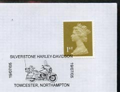 Postmark - Great Britain 2005 cover celebrating Mororcycles with illustrated Silverstone cancel (showing a Harley Davidson), stamps on motorbikes