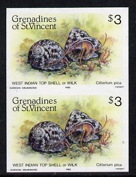 St Vincent - Grenadines 1985 Shell Fish $3 (West Indian Top Shell) imperf pair unmounted mint, SG 363var, stamps on , stamps on  stamps on marine-life     shells